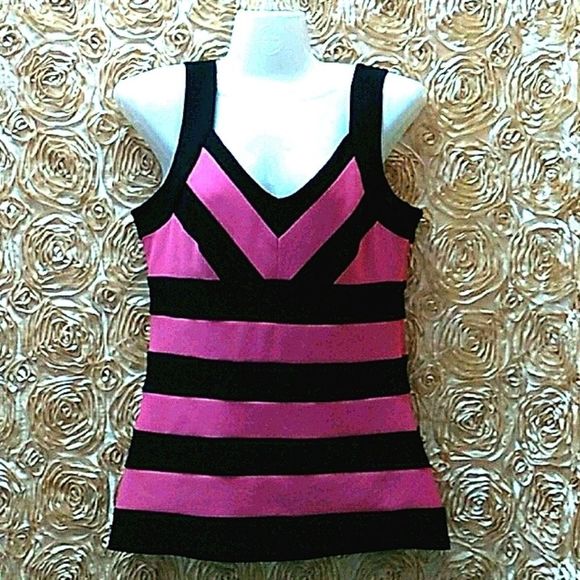 BLACK 🖤💕 & Pink Striped  Sleeveless Top/ Blouse - Picture 1 of 6